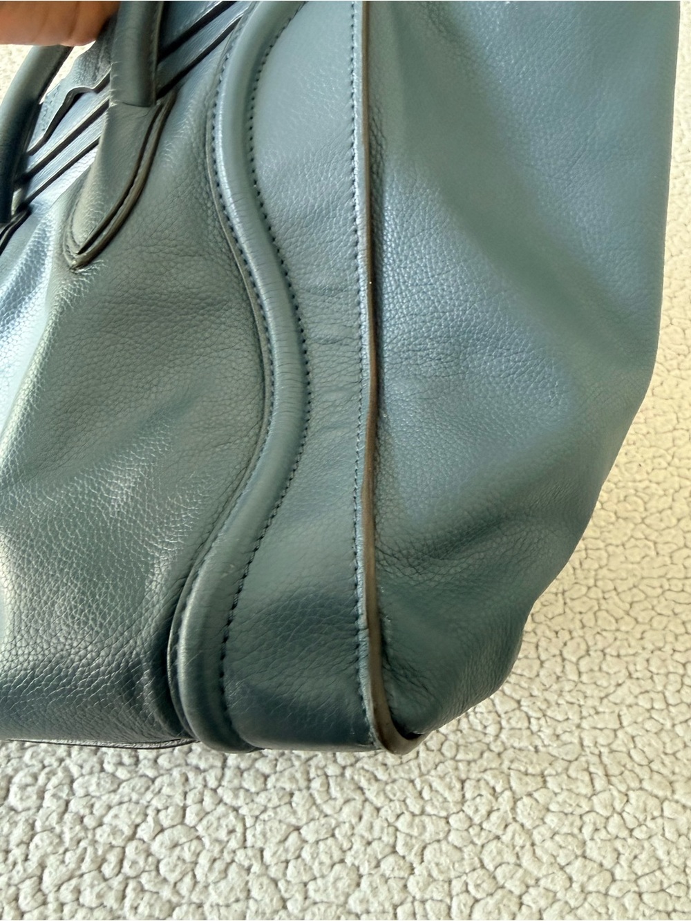Celine Luggage Tote Blue Pebbled Leather Top Handle Bag - Picture 14 of 15